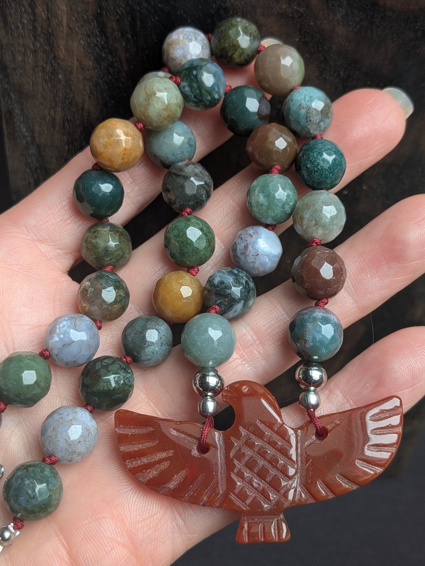 Collier aigle en agate indienne et cornaline