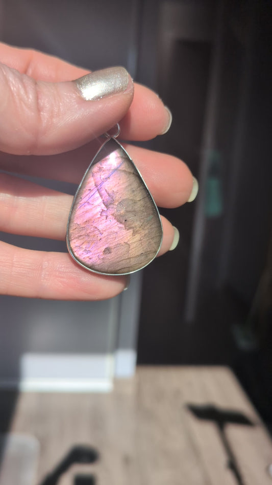 Pendentif goutte labradorite rose orange