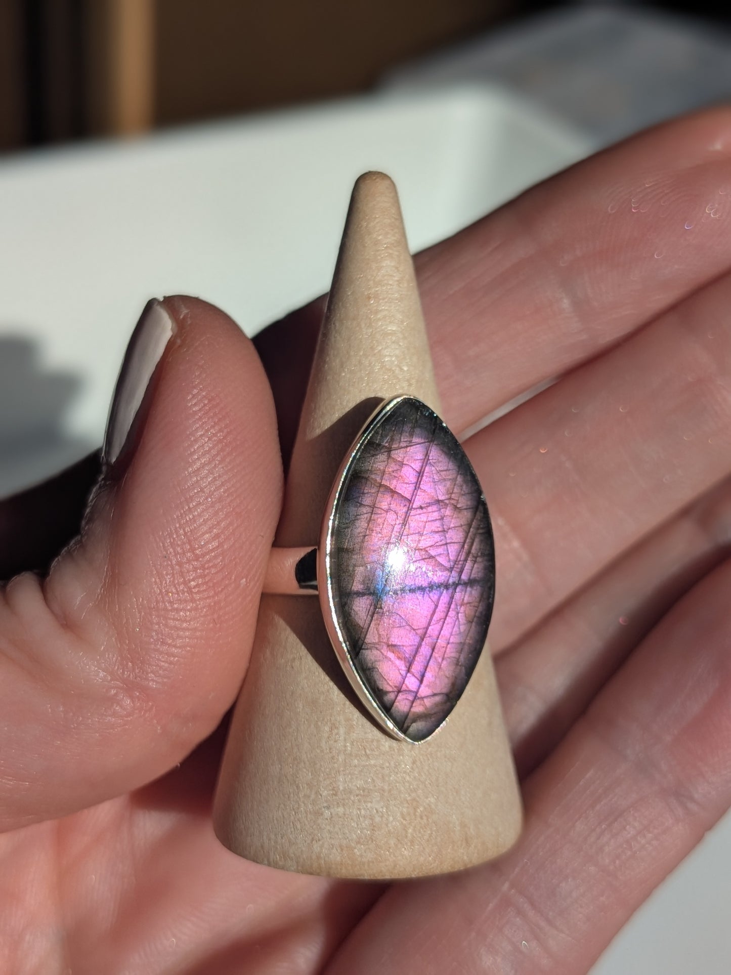 Bague marquise labradorite rose