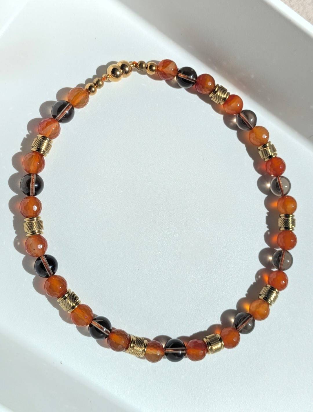 Collier cornaline et quartz fumé