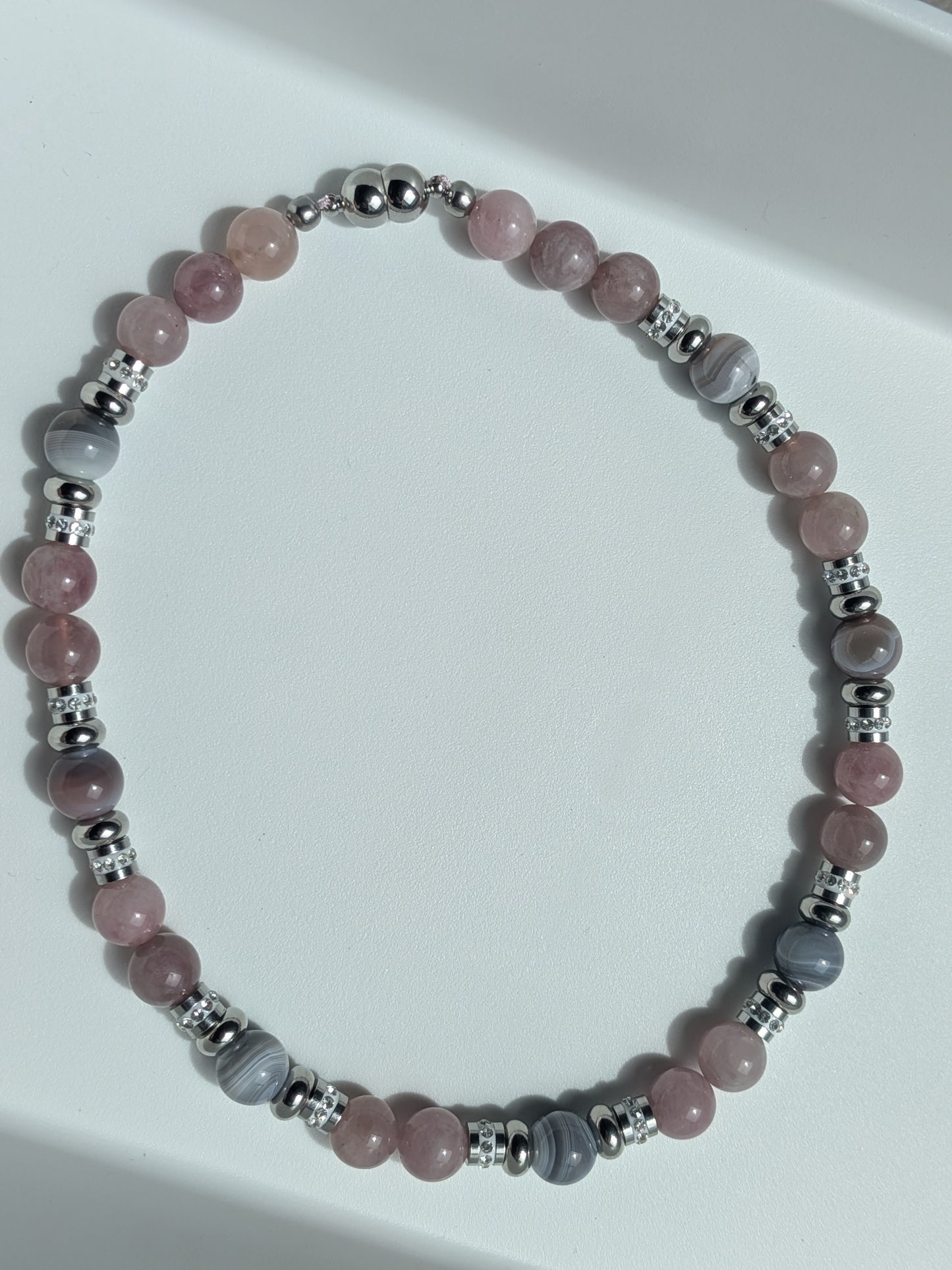 Collier en quartz rose et agate Botswana