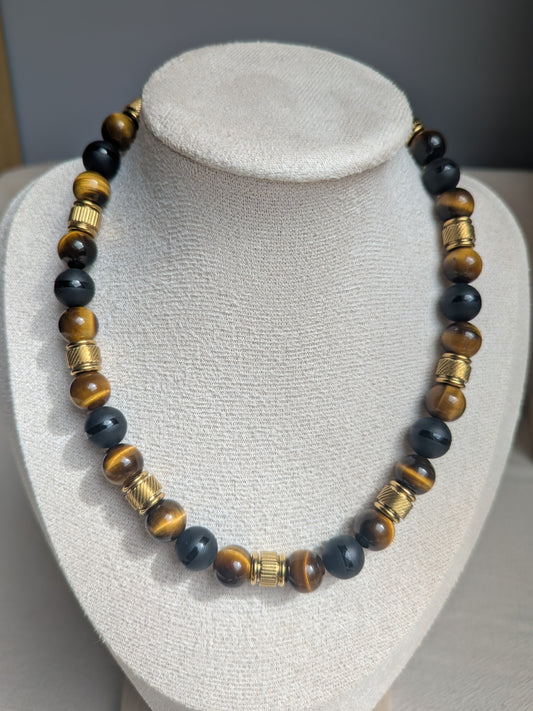Collier oeil de tigre et onyx