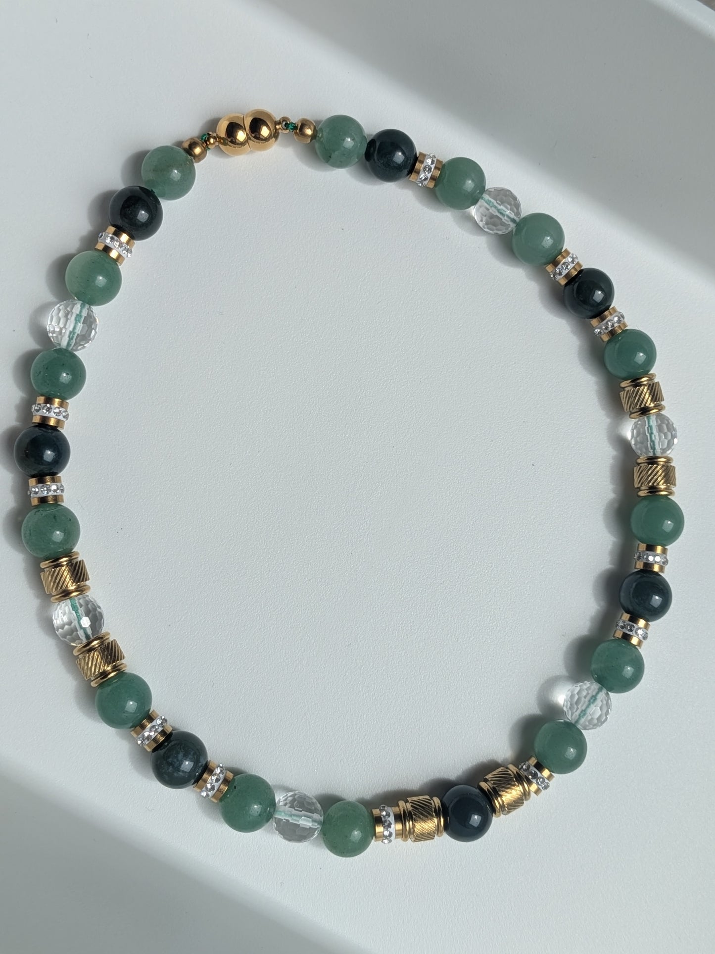 Collier aventurine verte, cristal de roche et agate indienne