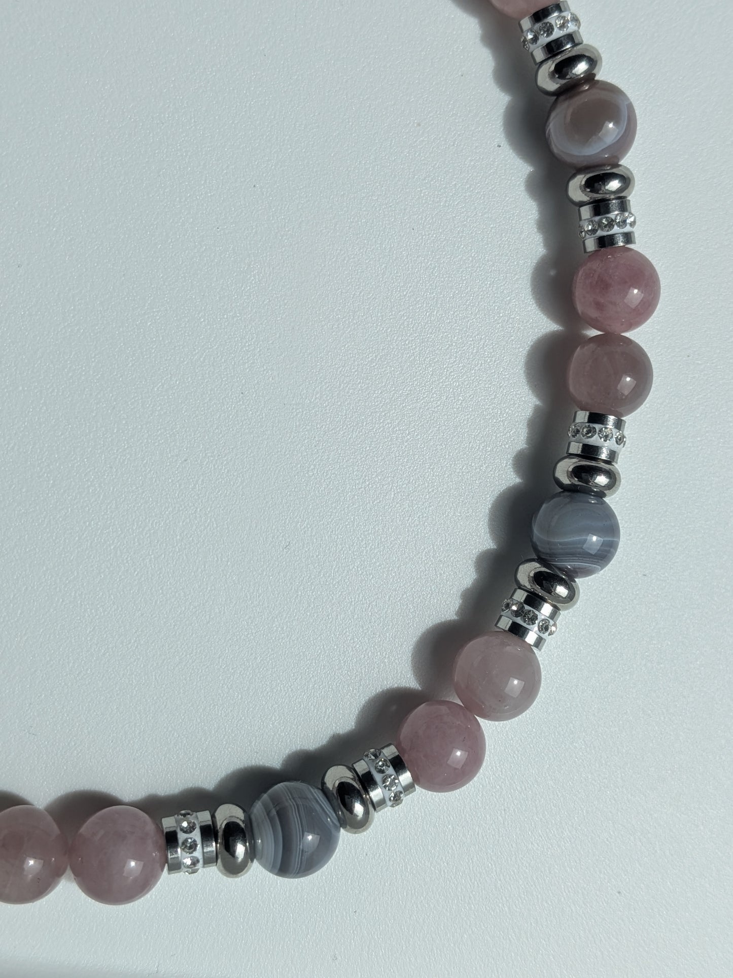 Collier en quartz rose et agate Botswana