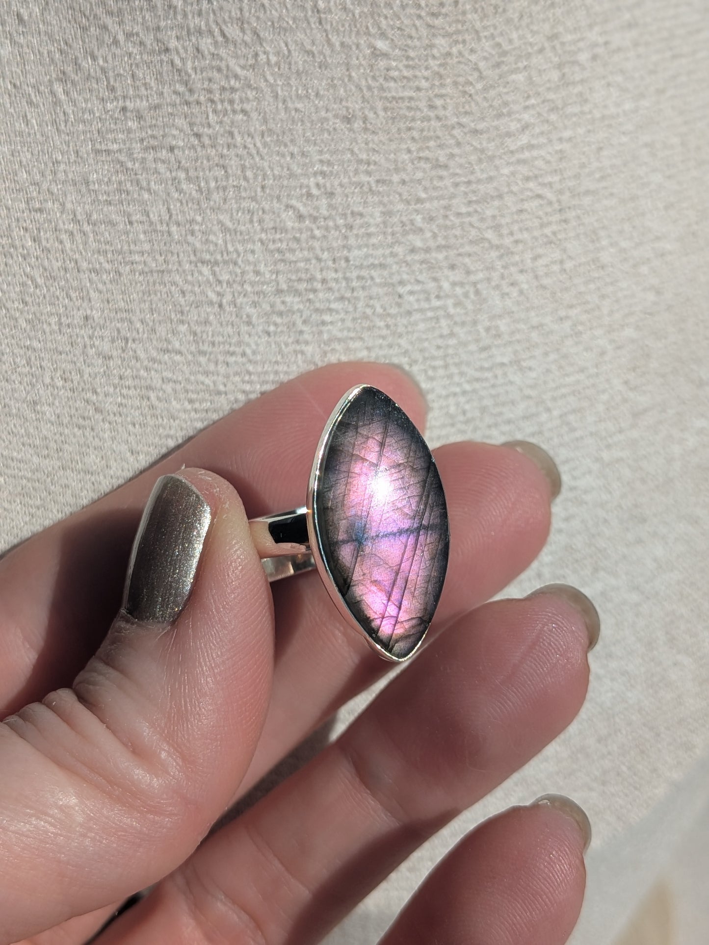 Bague marquise labradorite rose