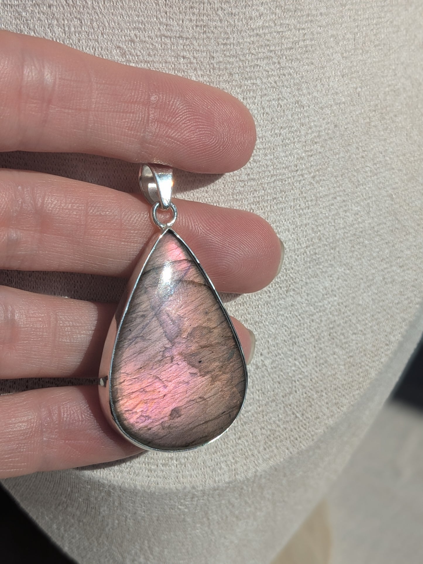 Pendentif goutte labradorite rose orange