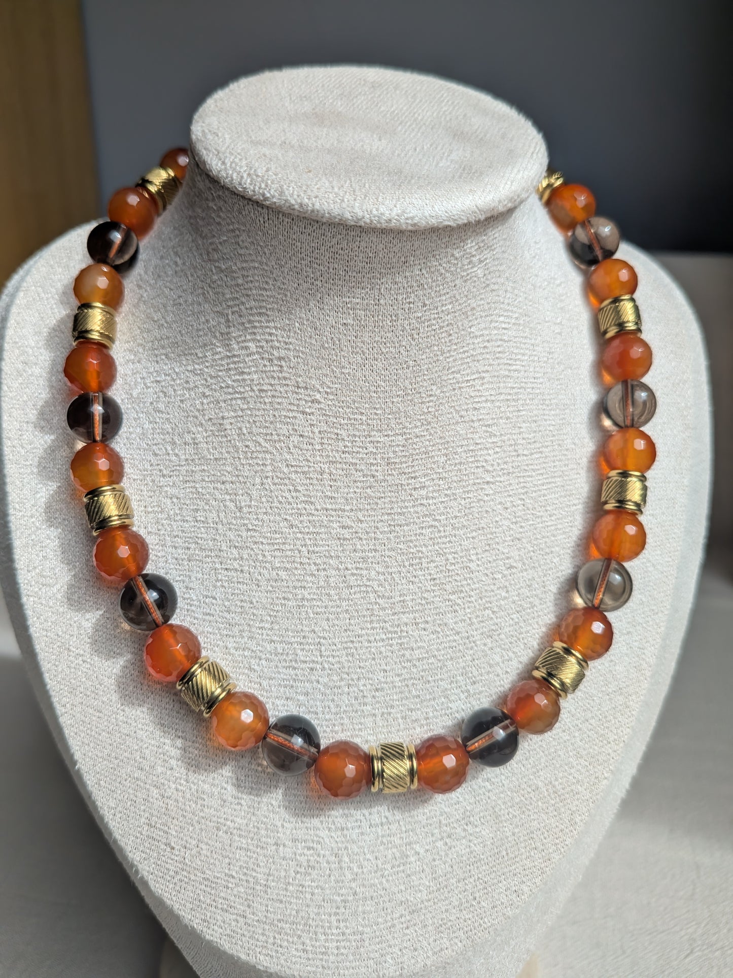 Collier cornaline et quartz fumé