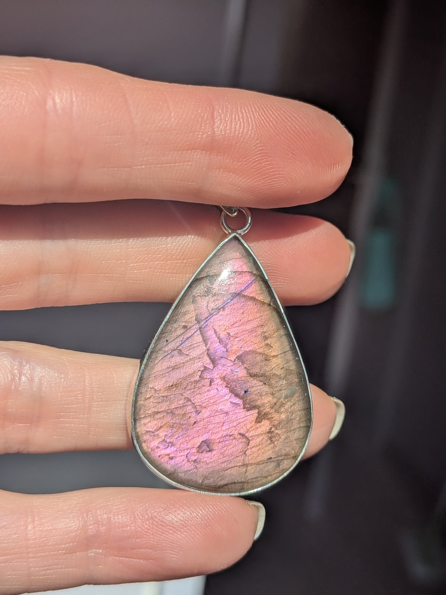 Pendentif goutte labradorite rose orange