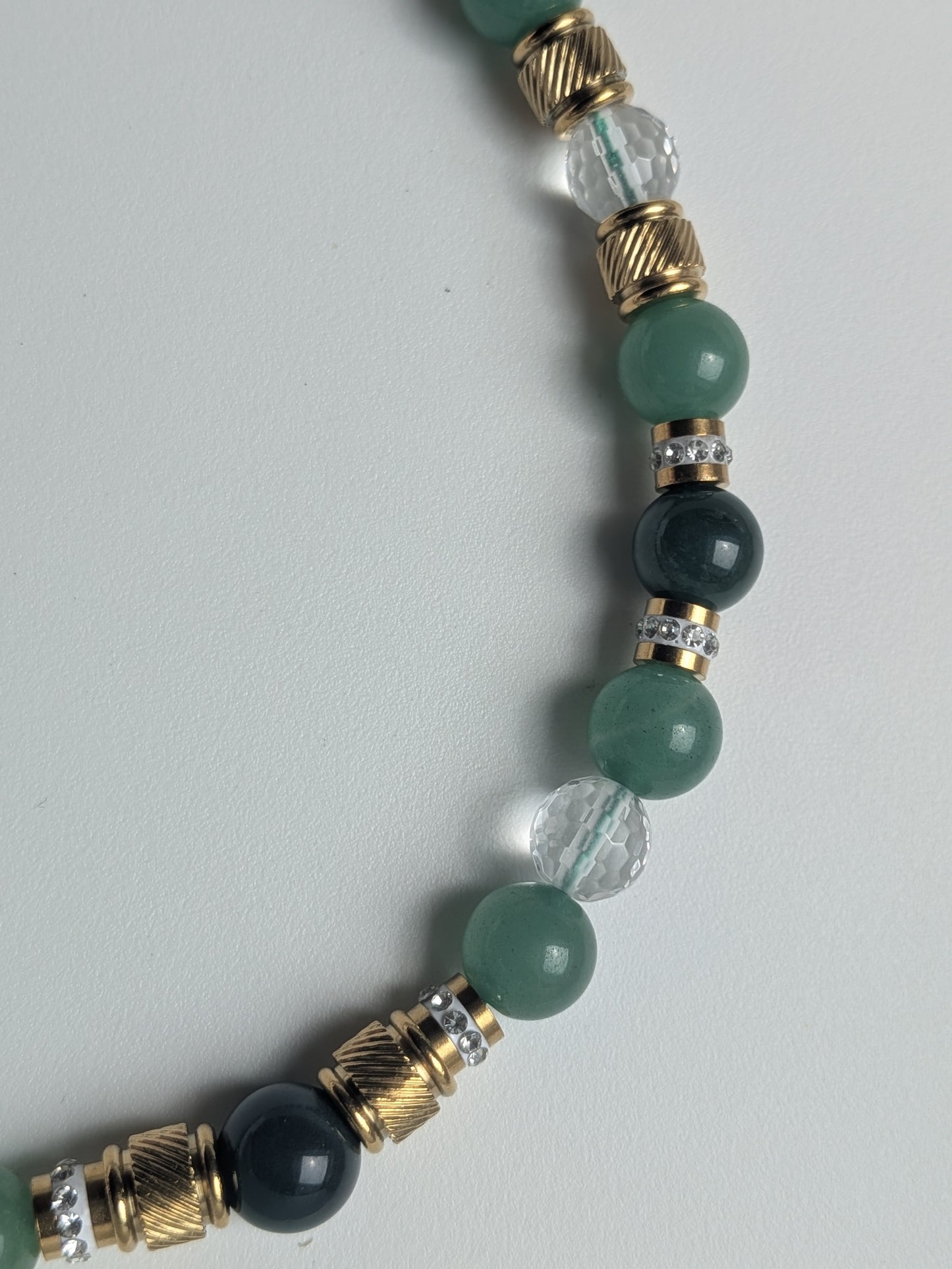 Collier aventurine verte, cristal de roche et agate indienne