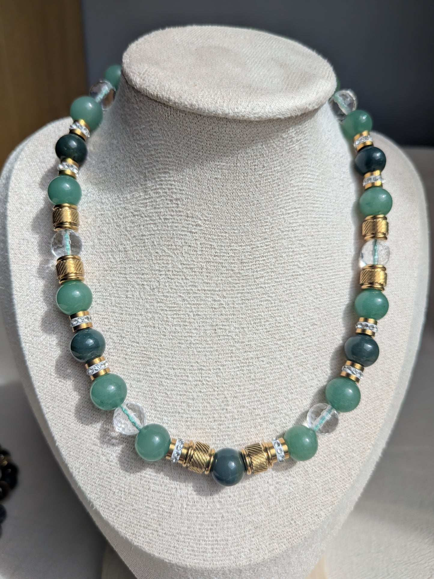 Collier aventurine verte, cristal de roche et agate indienne